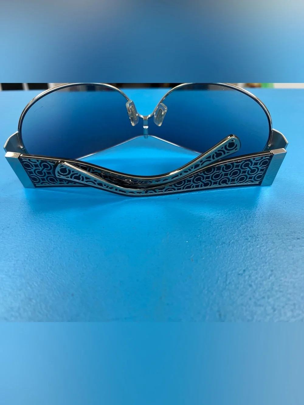 Coach Women’s Blue Gradient Shield Sunglasses with Gold Trim - Picture 6 of 10
